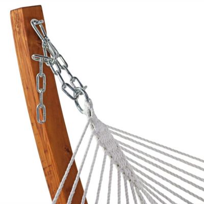 Image showing  Quilted Fabric 2-Person Hammock, Curved Arc Wood Stand, 400 lb. Weight Capacity, 12 ft. Stand, Catalina Beach