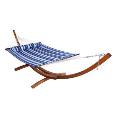 Sunnydaze Decor Quilted Hammock with 13 ft. Curved Wood Stand