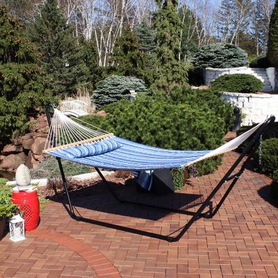 Image showing  125.5 in. Double Quilted Fabric Hammock with Universal Steel Stand, 450 lb. Capacity, Catalina Beach