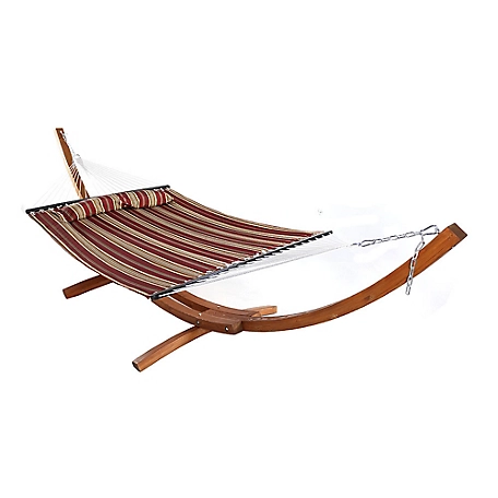 Sunnydaze Decor Quilted Outdoor Hammock with 13 ft. Curved Wood Stand, Red