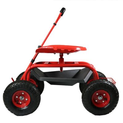 Sunnydaze Decor Rolling Garden Cart with Extendable Steering Handle, Swivel Seat and Basket, 330 lb. Capacity, Red