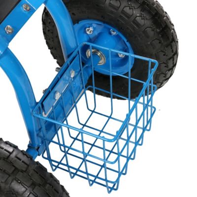 Image showing 7 th Sunnydaze Decor Outdoor Heavy-Duty Rolling Gardening Cart with Extendable Steer Handle, Swivel Chair, Tool Tray & Basket, Blue