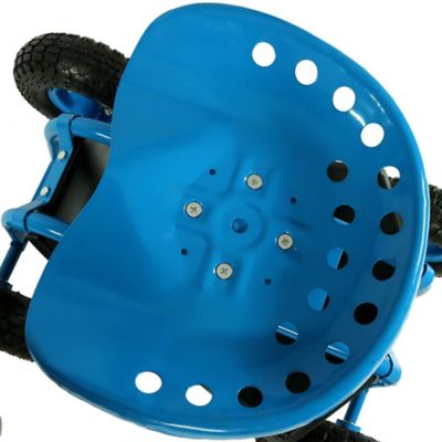 Image showing 8 th Sunnydaze Decor Outdoor Heavy-Duty Rolling Gardening Cart with Extendable Steer Handle, Swivel Chair, Tool Tray & Basket, Blue