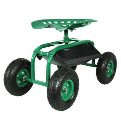 Sunnydaze Decor Rolling Garden Cart with 360 Degree Swivel Seat and Tray, 300 lb. Capacity, Green
