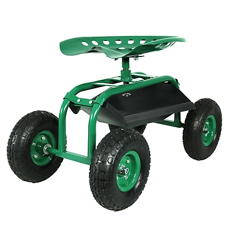 Sunnydaze Decor Rolling Garden Cart with 360 Degree Swivel Seat and Tray,  300 lb. Capacity, Green at Tractor Supply Co.