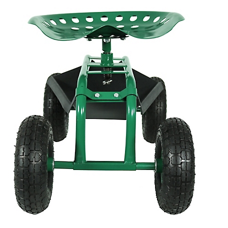 Sunnydaze Decor Rolling Garden Cart with 360 Degree Swivel Seat and Tray,  300 lb. Capacity, Green