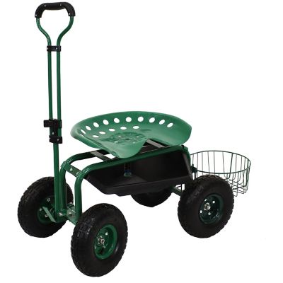 Sunnydaze Decor Rolling Garden Cart with Extendable Steering Handle, 225 lb. Capacity, Green