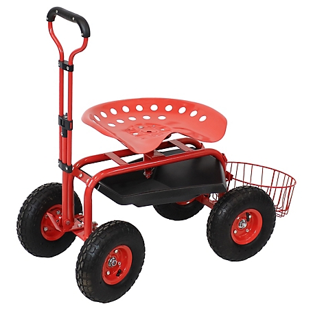 Sunnydaze Decor Rolling Garden Cart with Extendable Steering Handle, 225 lb. Capacity, Red