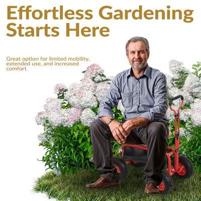 Image showing  Rolling Garden Cart with Steering Handle and Swivel Seat - Blue