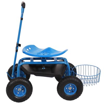 Image showing 8 th Sunnydaze Decor Rolling Garden Cart with Steering Handle and Swivel Seat - Blue