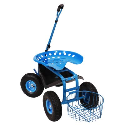 Image showing 9 th Sunnydaze Decor Rolling Garden Cart with Steering Handle and Swivel Seat - Blue