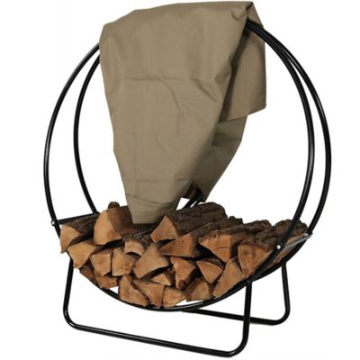 Sunnydaze Decor Firewood Log Hoop Rack with Khaki Cover, 24 in. x 9 in., Holds 1/8 Face-Cord of Wood