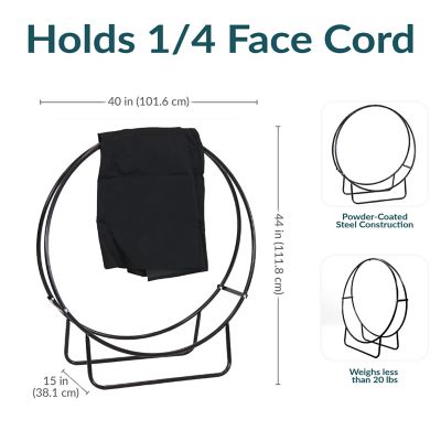 Image showing  40 in. Outdoor Heavy-Duty Steel Firewood Log Hoop Storage Rack with Weather-Resistant PVC Log Hoop Cover, Black