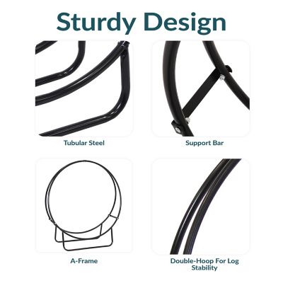 Image showing 6 th Sunnydaze Decor 48 in. Steel Round Fire Pit or Fireplace Firewood Log Hoop Rack Holder, Black