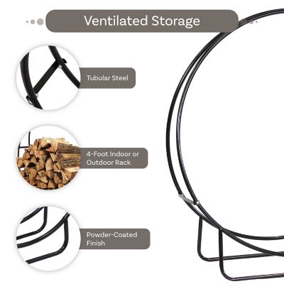 Image showing 7 th Sunnydaze Decor 48 in. Steel Round Fire Pit or Fireplace Firewood Log Hoop Rack Holder, Black
