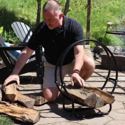 Image showing 9 th Sunnydaze Decor 48 in. Steel Round Fire Pit or Fireplace Firewood Log Hoop Rack Holder, Black