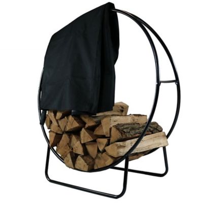 Sunnydaze Decor 48 in. Steel Firewood Log Hoop Storage Rack with Weather-Resistant PVC Log Hoop Cover, Black