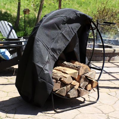 Image showing  48 in. Steel Firewood Log Hoop Storage Rack with Weather-Resistant PVC Log Hoop Cover, Black