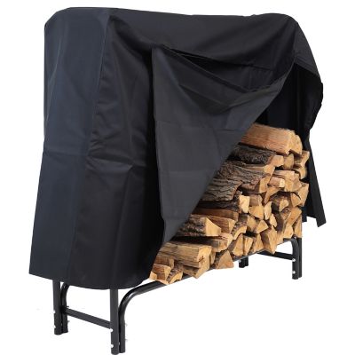 Sunnydaze Decor 1/2 Face Cord Steel Firewood Log Rack Holder and Weather-Resistant Polyester Log Rack Cover, 4 ft., Black