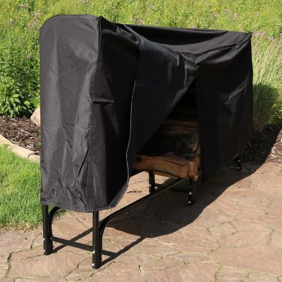 Image showing  8 ft. Steel Firewood Log Rack Holder with Weather-Resistant Heavy-Duty Polyester Log Rack Cover, Black