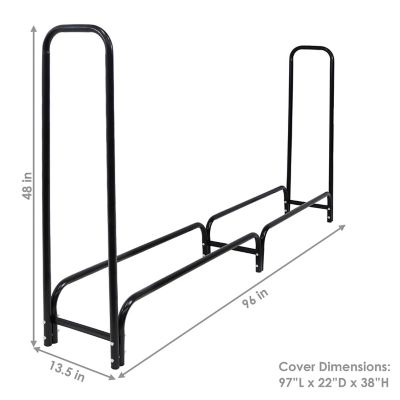 Image showing  8 ft. Steel Firewood Log Rack Holder with Weather-Resistant Heavy-Duty Polyester Log Rack Cover, Black