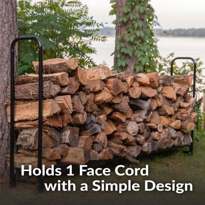 Image showing  8 ft. Steel Firewood Log Rack Holder with Weather-Resistant Heavy-Duty Polyester Log Rack Cover, Black