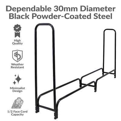 Image showing  8 ft. Steel Firewood Log Rack Holder with Weather-Resistant Heavy-Duty Polyester Log Rack Cover, Black
