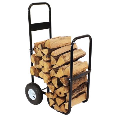 Sunnydaze Decor Steel Rolling Firewood Log Cart Carrier with Wheels, 1/8 Face Cord, Black