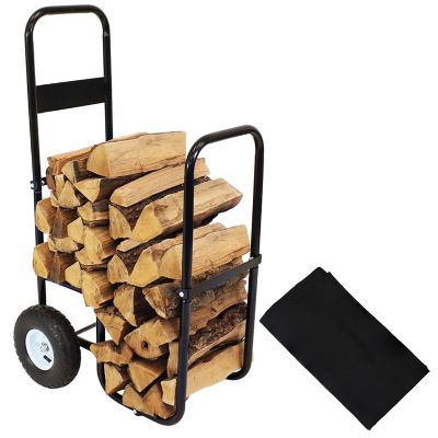 Sunnydaze Decor 43 in. x 215 in. x 26 in. Firewood Log Cart with Cover, Tubular Steel Construction