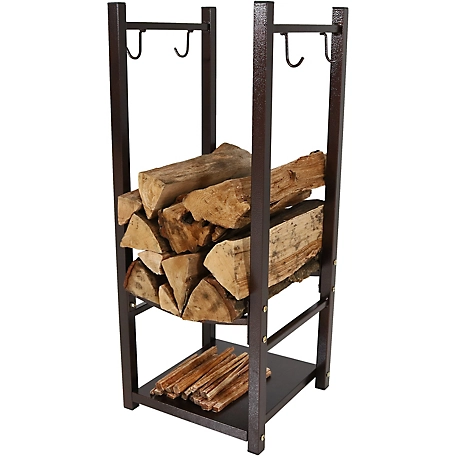 Sunnydaze Decor Indoor/Outdoor Firewood Log Rack with Tool Holders, Bronze