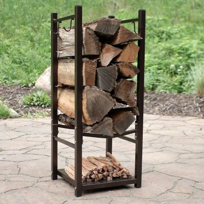 Indoor/Outdoor Decorative Wood Storage Holder for Fireplace Bronze Sunnydaze 2-Foot Firewood Log Rack 
