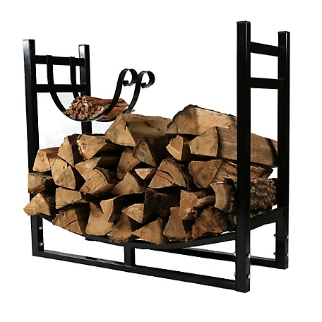 Sunnydaze Decor Indoor/Outdoor Firewood Log Rack with Kindling Holder, Black