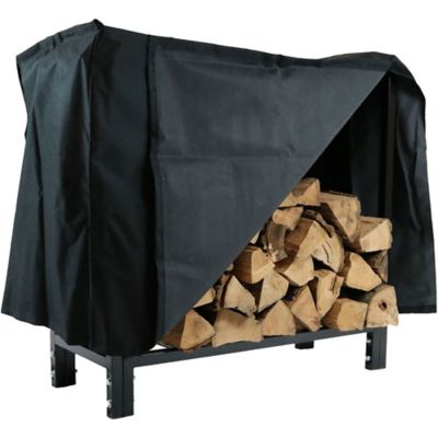 Sunnydaze Decor 30 in. Outdoor Steel Firewood Log Rack Holder with Weather-Resistant Heavy-Duty Polyester Log Rack Cover, Black