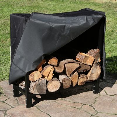 Image showing  30 in. Outdoor Steel Firewood Log Rack Holder with Weather-Resistant Heavy-Duty Polyester Log Rack Cover, Black