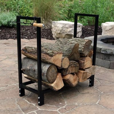 Image showing  30 in. Outdoor Steel Firewood Log Rack Holder with Weather-Resistant Heavy-Duty Polyester Log Rack Cover, Black