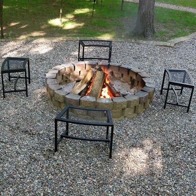 Image showing  23 in. Outdoor Lightweight and Portable Metal Patio Side End Tables or Backless Bench Seats, Mesh Top, 4-Pack