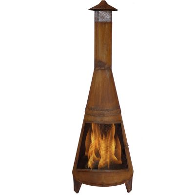 Sunnydaze Decor Outdoor Backyard Large Freestanding Oxidized Steel Wood-Burning Fire Pit Chiminea, Rust Finish, 70 in.