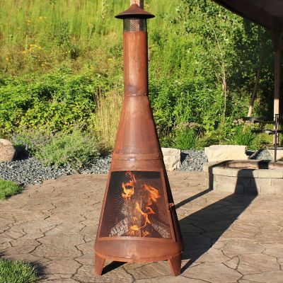 Image showing  Outdoor Backyard Large Freestanding Oxidized Steel Wood-Burning Fire Pit Chiminea, Rust Finish, 70 in.