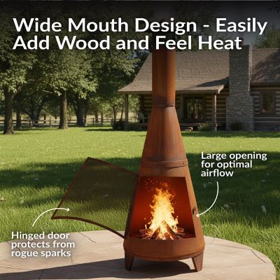 Image showing  Outdoor Backyard Large Freestanding Oxidized Steel Wood-Burning Fire Pit Chiminea, Rust Finish, 70 in.
