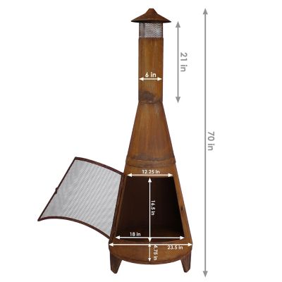 Image showing  Outdoor Backyard Large Freestanding Oxidized Steel Wood-Burning Fire Pit Chiminea, Rust Finish, 70 in.