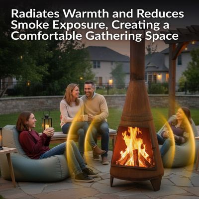 Image showing  Outdoor Backyard Large Freestanding Oxidized Steel Wood-Burning Fire Pit Chiminea, Rust Finish, 70 in.