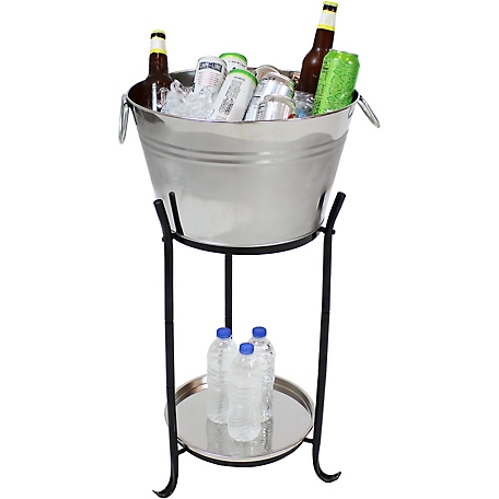 Sunnydaze Decor 5 Gallon Stainless Steel Ice Bucket Beverage Holder and Cooler with Stand and Tray