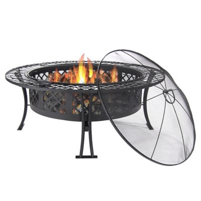 Sunnydaze Decor 40 in. Diamond Weave Fire Pit with Spark Screen and Poker Tool, Steel Construction