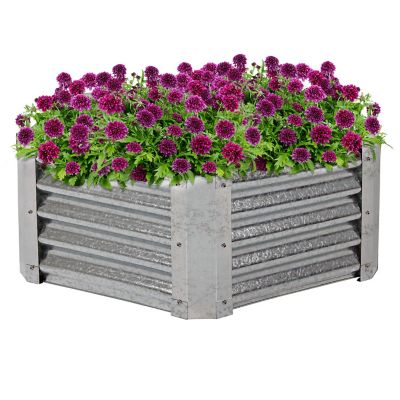 Sunnydaze Decor Outdoor Galvanized Steel Raised Vegetable Garden or Flower Bed Planter Kit, 22 in., Hexagon, Silver