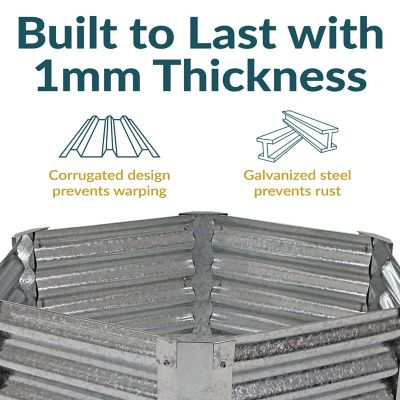 Image showing  Outdoor Galvanized Steel Raised Vegetable Garden or Flower Bed Planter Kit, 22 in., Hexagon, Silver
