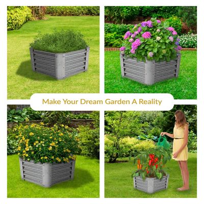 Image showing  Outdoor Galvanized Steel Raised Vegetable Garden or Flower Bed Planter Kit, 22 in., Hexagon, Silver