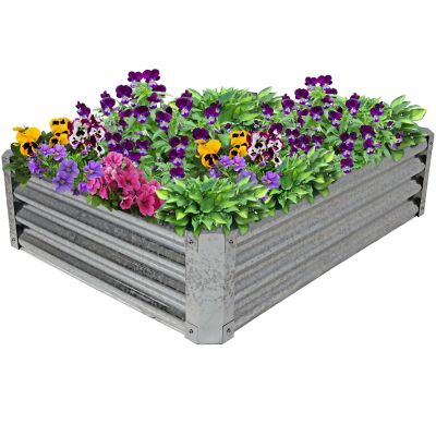 Sunnydaze Decor Outdoor Galvanized Steel Raised Vegetable Garden or Flower Bed Planter Kit, 22 in., Rectangle, Silver