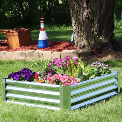 Image showing 5 th Sunnydaze Decor Outdoor Galvanized Steel Raised Vegetable Garden or Flower Bed Planter Kit, 22 in., Rectangle, Silver