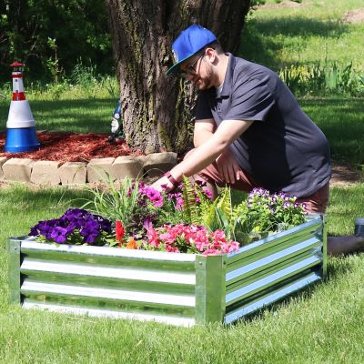 Image showing 8 th Sunnydaze Decor Outdoor Galvanized Steel Raised Vegetable Garden or Flower Bed Planter Kit, 22 in., Rectangle, Silver