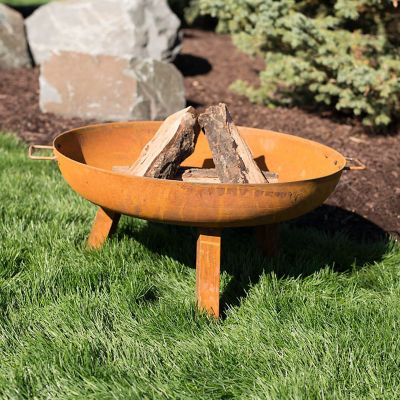 Image showing  30 in. Round Cast Iron Rustic Wood-Burning Fire Pit Bowl with Handles, Oxidized Rust